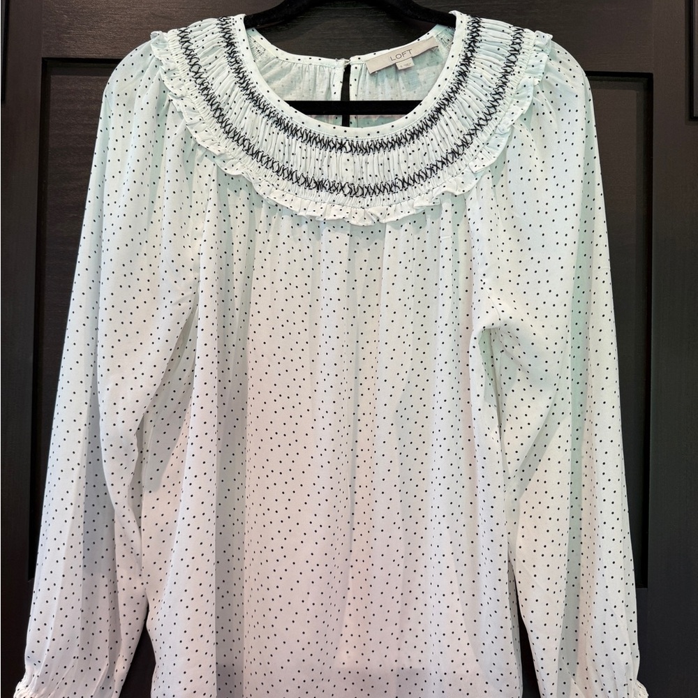 LOFT  White and Black Polka Dot Women's Blouse